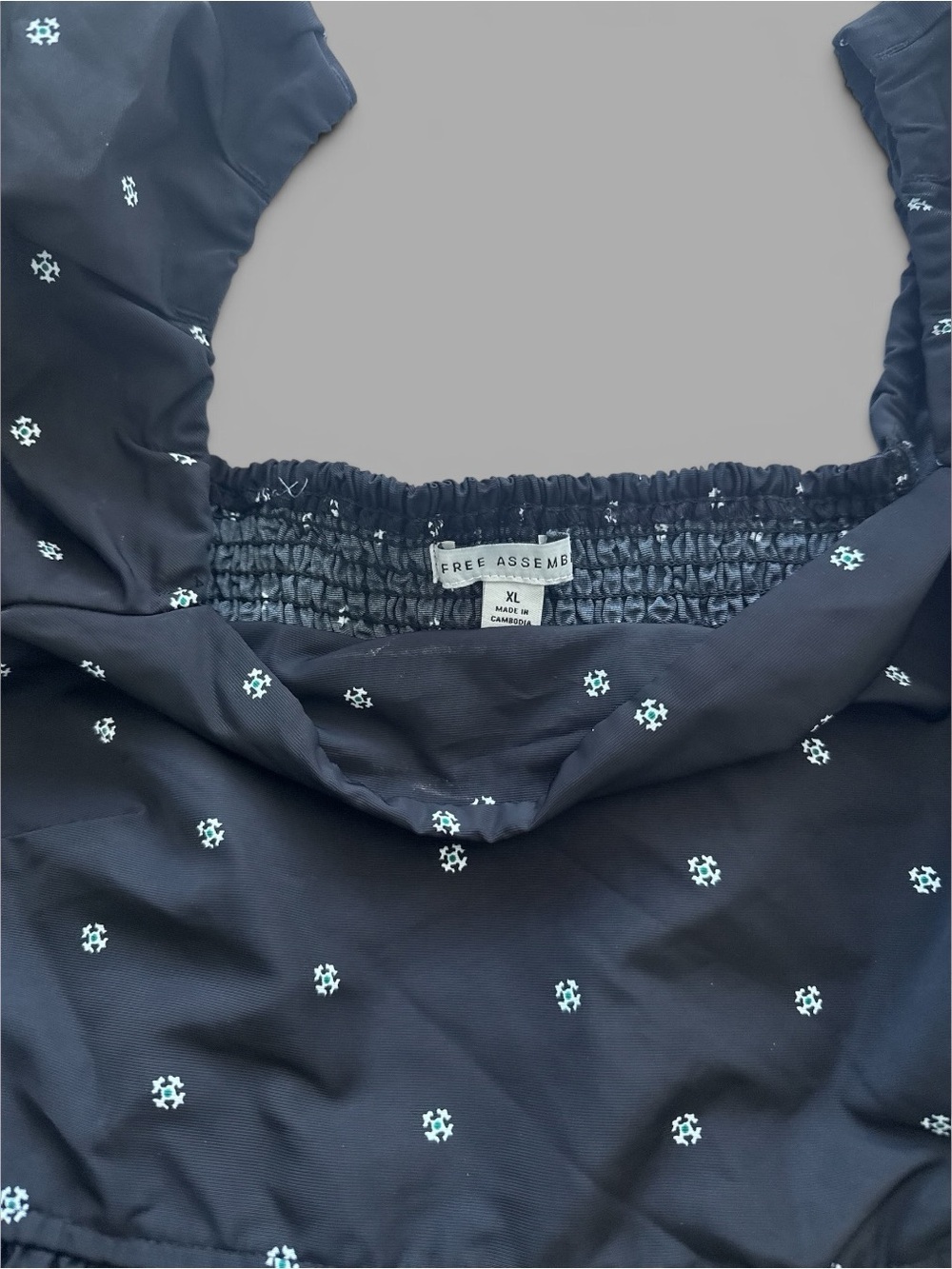 Square-Neck Navy Puff-Sleeve Peplum Blouse - Picture 5 of 5